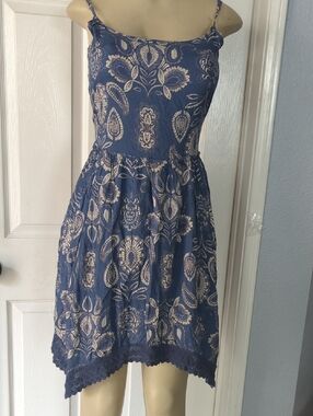 Sun & Shadow Navy Blue Floral Spaghetti Strap Mini Dress Pit To Pit 17 Inch